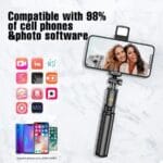 R1s Bluetooth Selfie Stick Tripod with Remote Control | 360° Foldable Selfie Rod for Phone & Action Camera with LED Light - Image 2