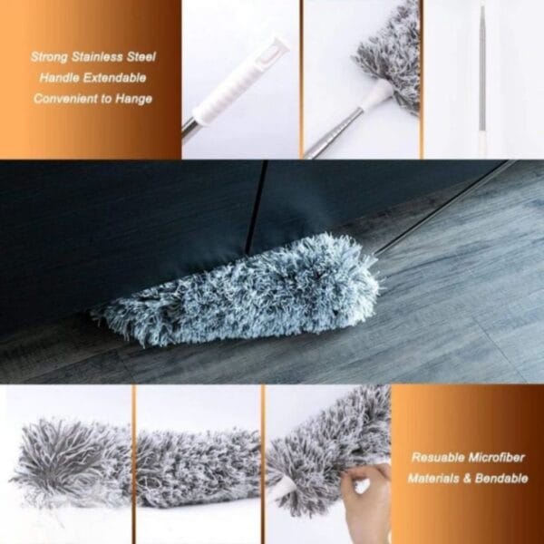 Extendable Microfiber Duster with Long Telescopic Handle | Long Reach, Bendable Head, Washable Fan & Ceiling Cleaner