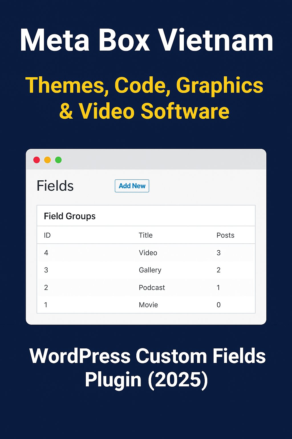 Meta Box Vietnam WordPress Custom Fields Plugin 2025 – Build dynamic websites with themes, code, graphics, and video integration tools.